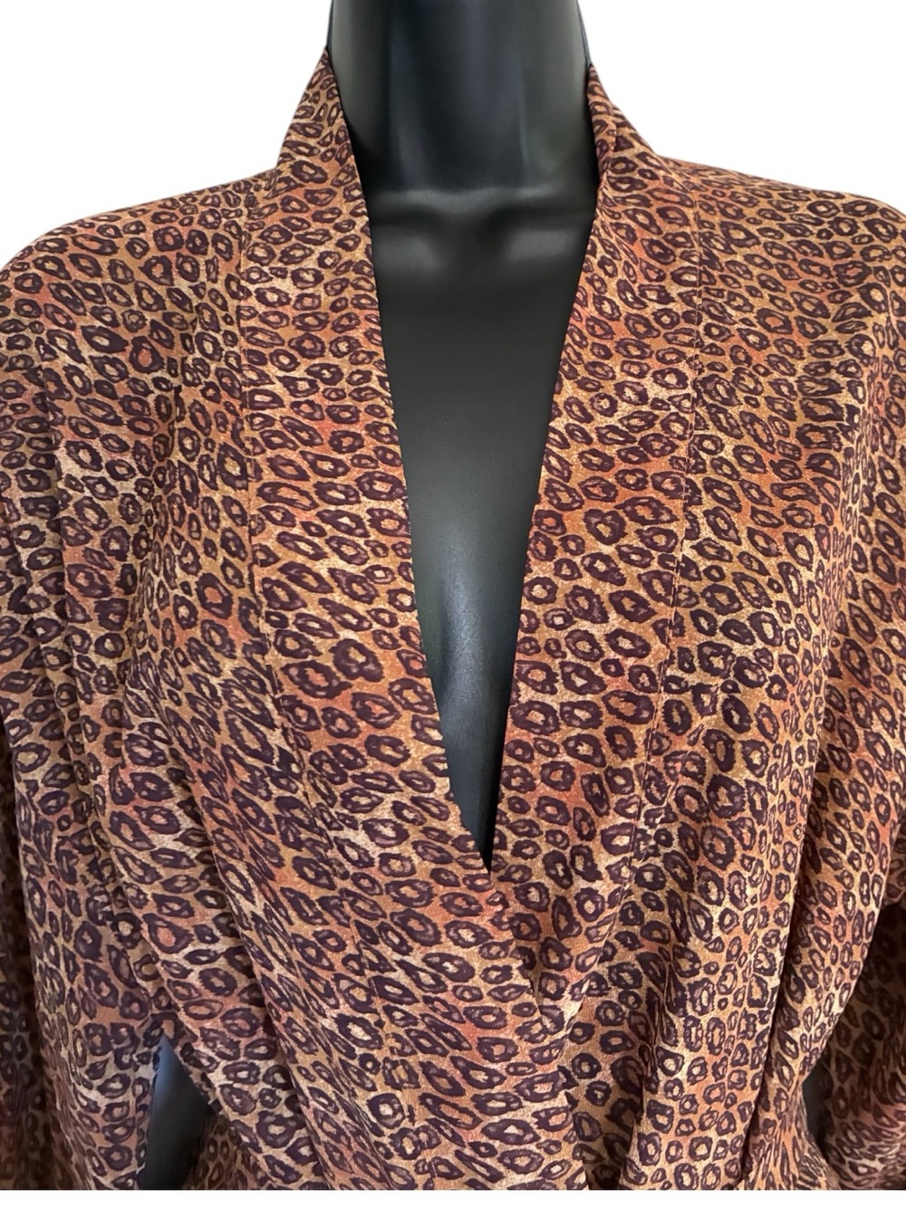 Vintage 90s 2000s Victorias Secret Leopard Print Short Robe Brown Sz OS - Picture 4 of 7